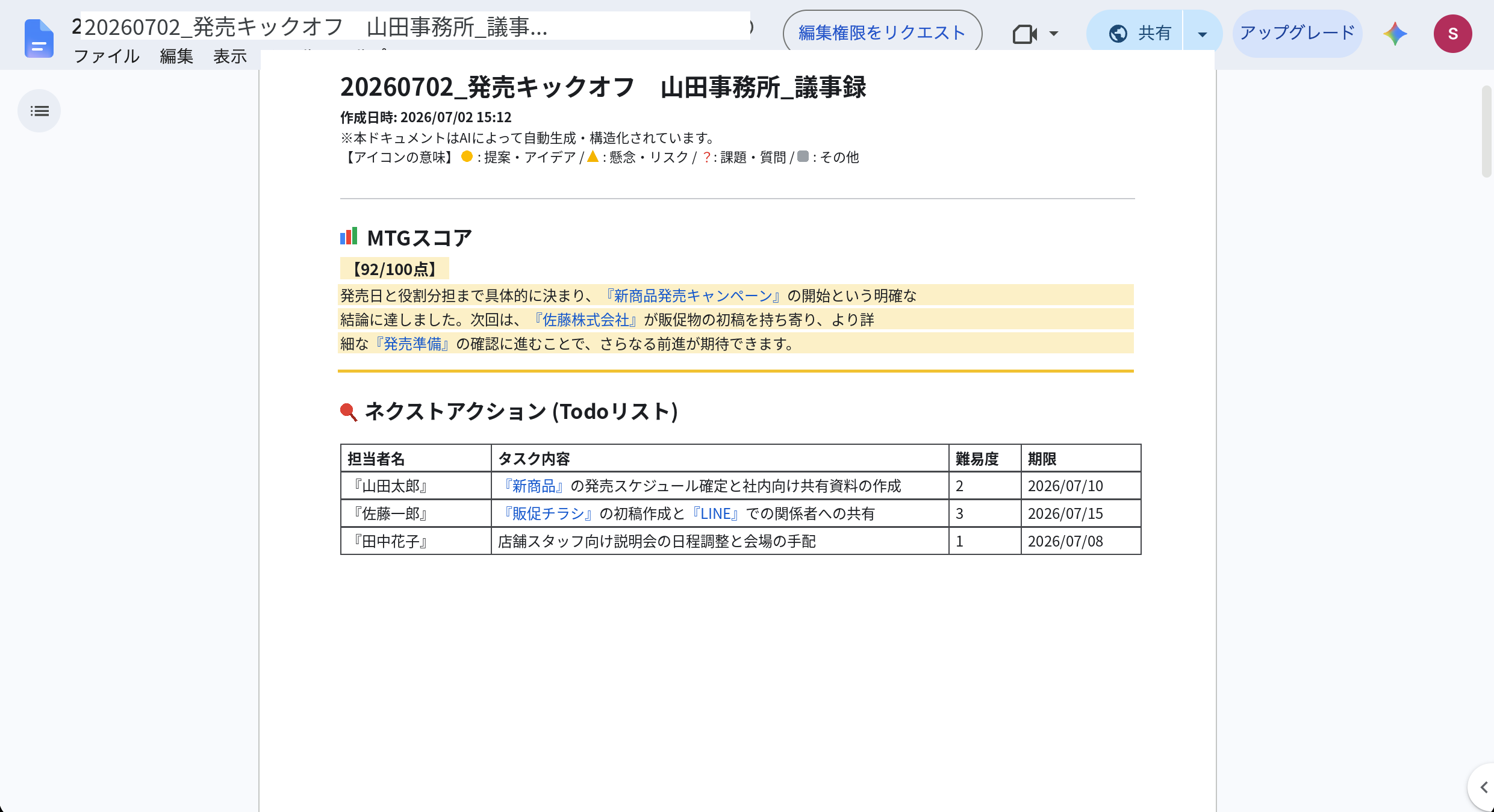 生成された議事録
